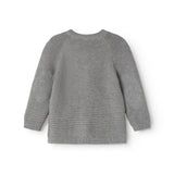 Gray marled knitted cardigan with round neck and long sleeves