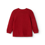 Red knitted cardigan with round neck and ribbed cuffs