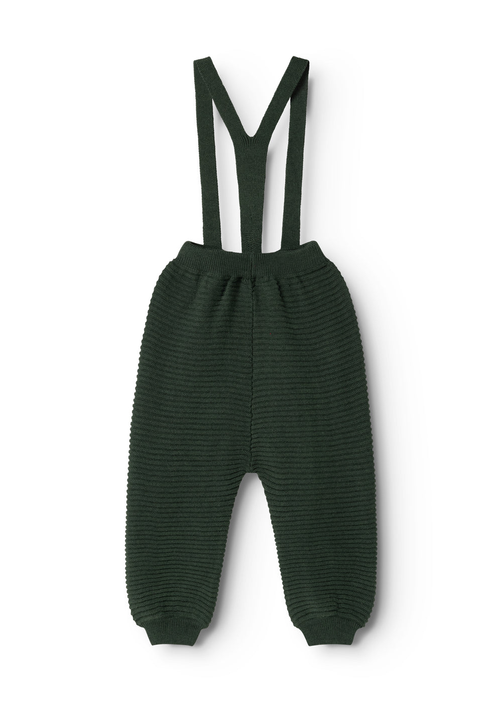 Perrin knit pants jungle green with suspenders and elastic waistband