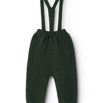 Perrin knit pants jungle green with suspenders and elastic waistband