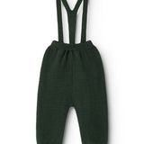 Perrin knit pants jungle green with suspenders and elastic waistband