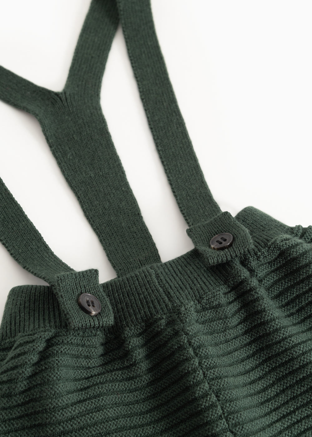 Perrin knit pants jungle green suspenders with buttons and rib pattern