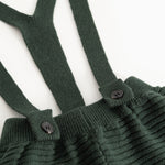 Perrin knit pants jungle green suspenders with buttons and rib pattern