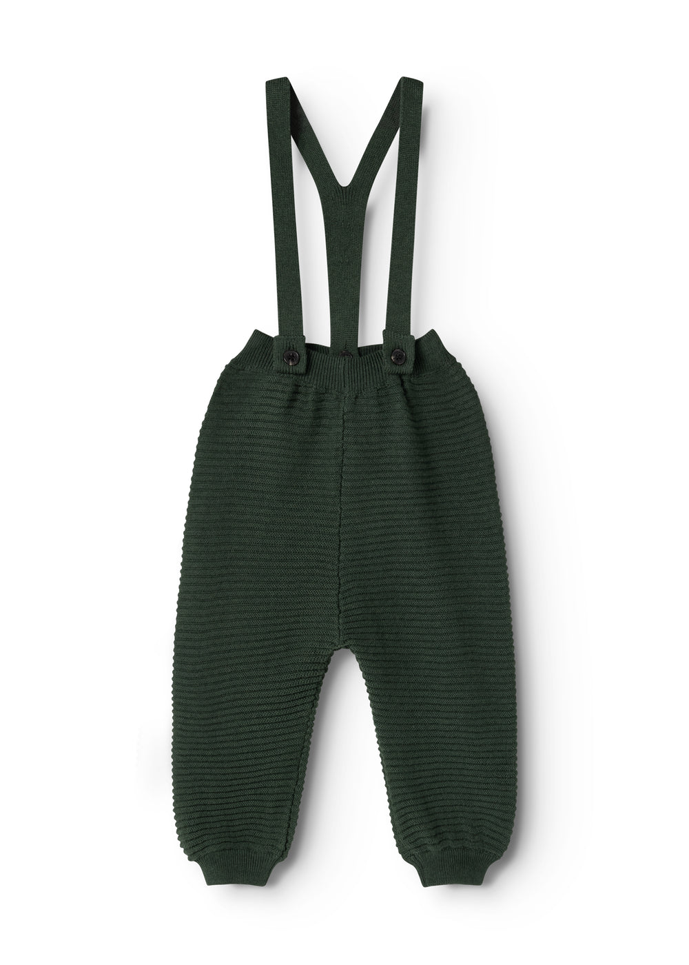Perrin knit pants jungle green with suspenders and front button closure