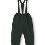 Perrin knit pants jungle green with suspenders and front button closure