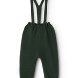 Perrin knit pants jungle green with suspenders and front button closure