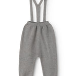 Gray melange knit pants with suspenders and elastic waistband