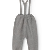 Gray melange knit pants with suspenders and elastic waistband