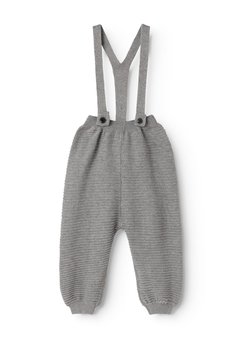Gray melange knit pants with suspenders and adjustable buttons