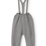 Gray melange knit pants with suspenders and adjustable buttons