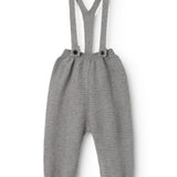 Gray melange knit pants with suspenders and adjustable buttons