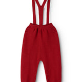 Red knit pants with elastic waistband and suspenders with button fastening