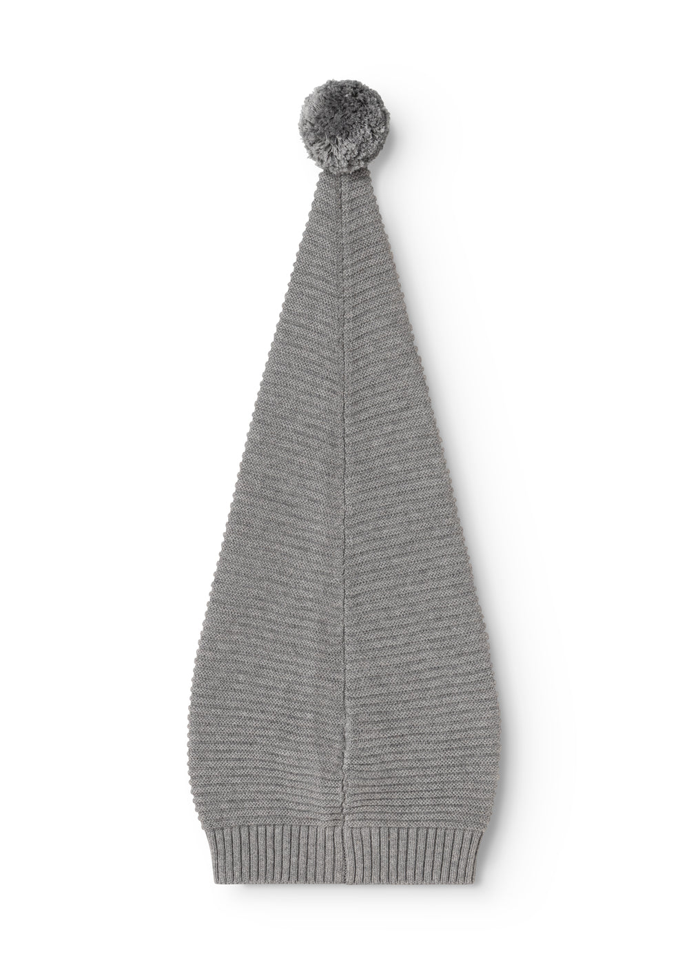 Alfen gray mottled knit elf hat, pointed shape with pompom on top