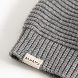 Alfen elf hat: ribbed edge and Martmar fabric label, gray melange knit