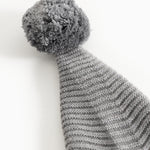Alfen knitted elf hat, gray melange, with pom-pom and ribbed edge