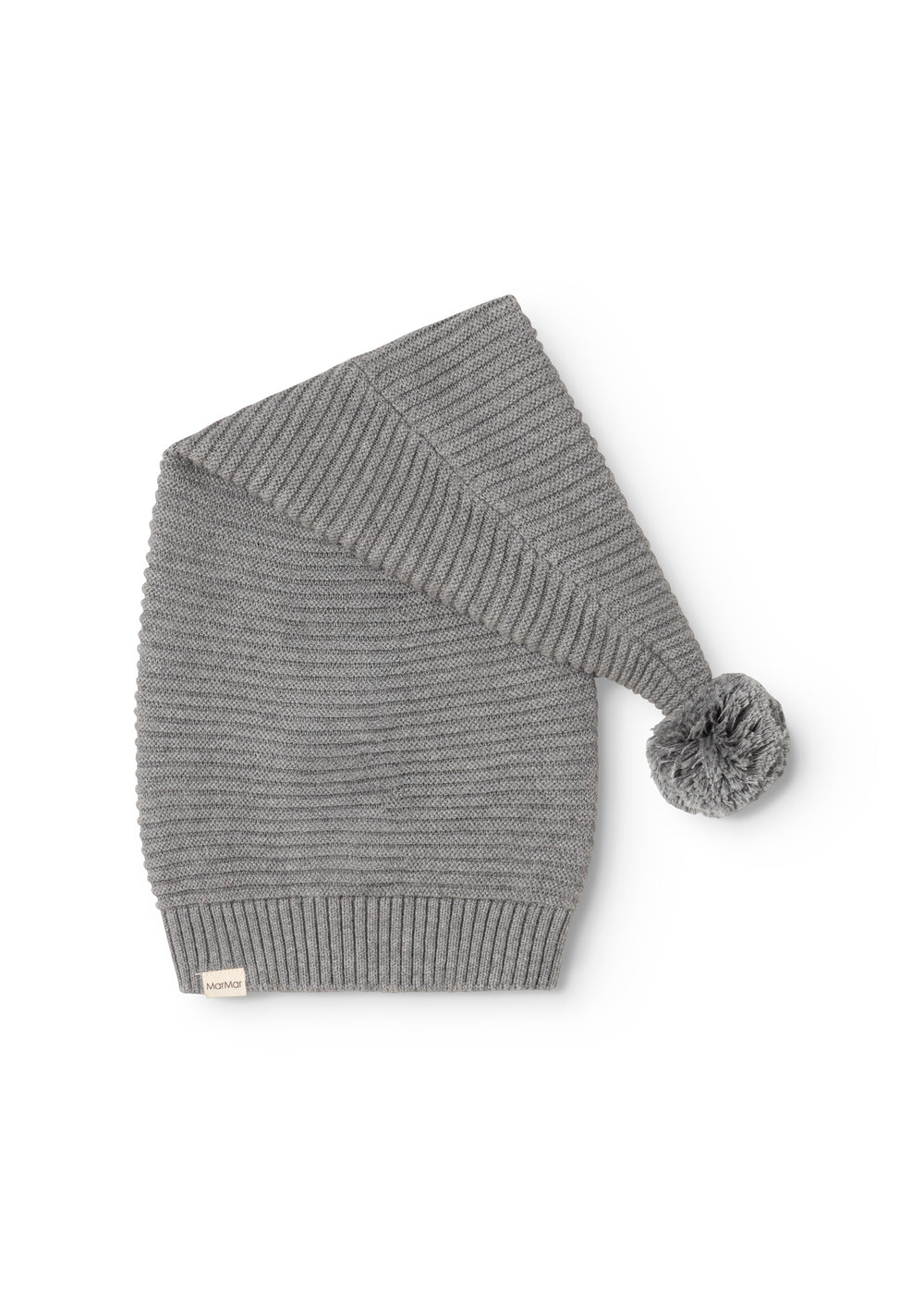 Alfen gray marled knit elf hat with folded edge and side pompom