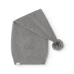 Alfen gray marled knit elf hat with folded edge and side pompom