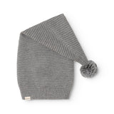 Alfen gray marled knit elf hat with folded edge and side pompom
