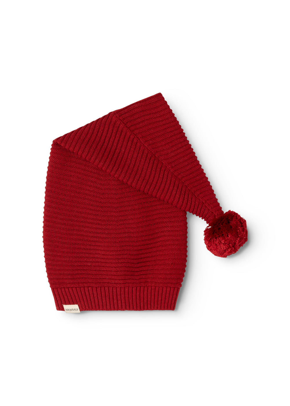 Alfen knitted Santa hat in cherry red with tassel and ribbed edge