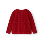 Bordeaux red knitted cardigan with all-over pattern knit and long sleeves