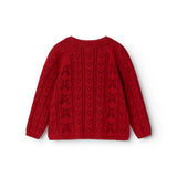 Bordeaux red knitted cardigan with all-over pattern knit and long sleeves