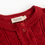 Bordeaux red knitted cardigan with MarMar Copenhagen label and three buttons