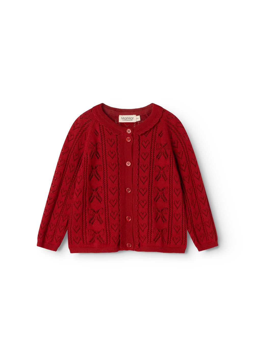 Bordeaux red knitted cardigan for children with button closure and patterned knit