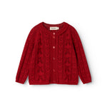 Bordeaux red knitted cardigan for children with button closure and patterned knit