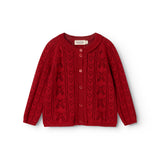 Bordeaux red knitted cardigan for children with button closure and patterned knit