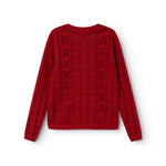 Cherry red knitted cardigan for children with fine pattern and long sleeves