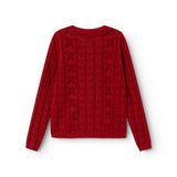 Cherry red knitted cardigan for children with fine pattern and long sleeves