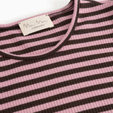 Long-sleeve T‑shirt with crew neck and ribbed trim, pink/dark stripes and brand.