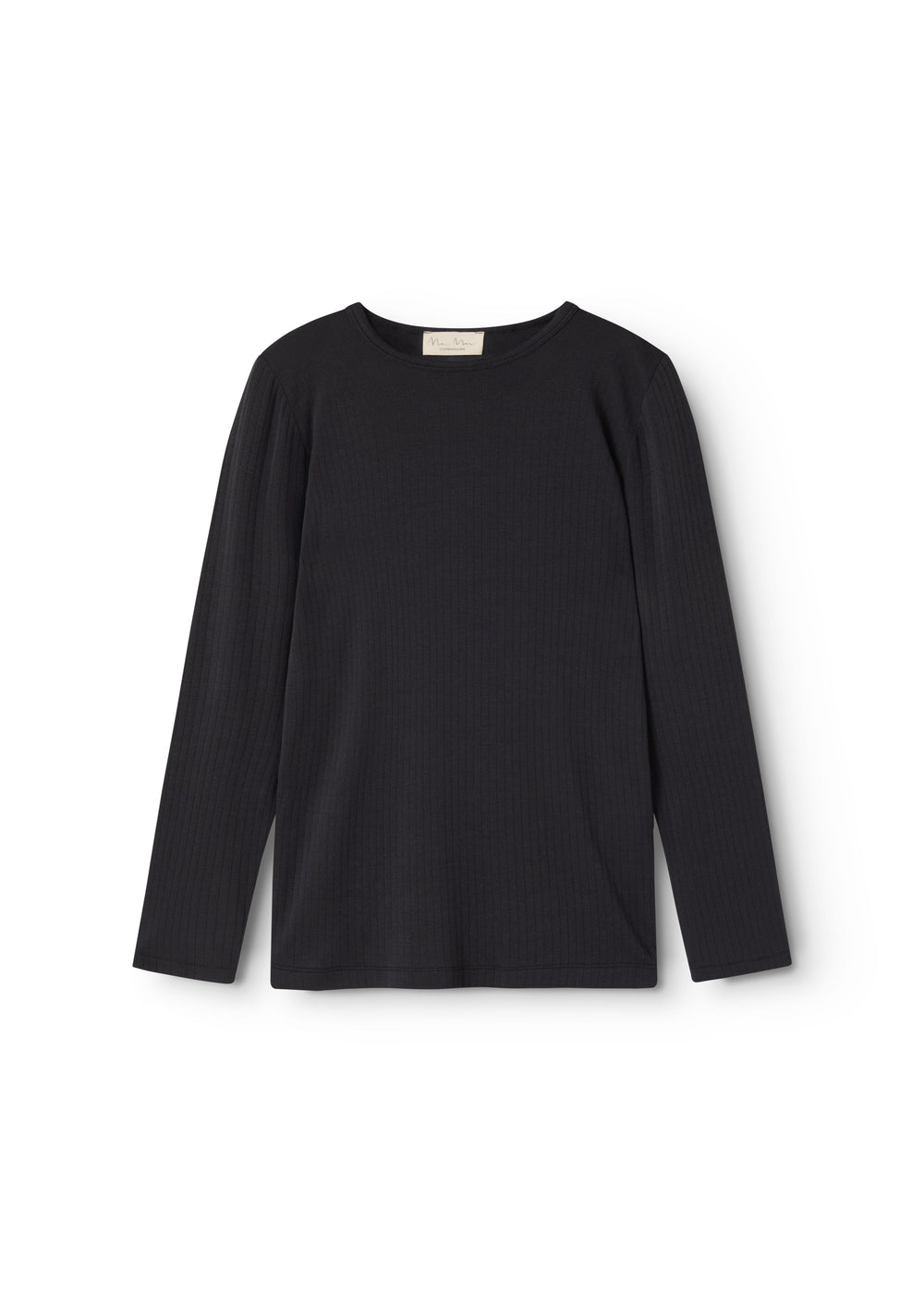 Sort long-sleeve T-shirt with round neck and ribbed texture