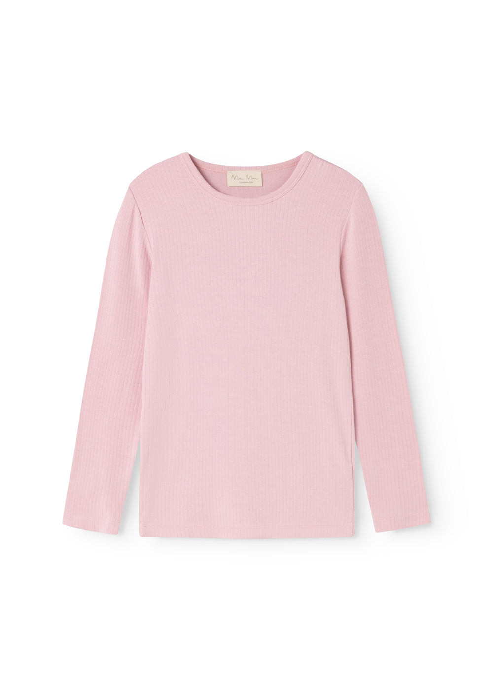 Pink long-sleeve T-shirt with ribbed texture and crew neck.