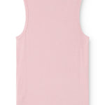 Sleeveless top in pink ribbed knit with round neck and wide shoulder straps