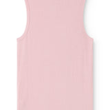 Sleeveless top in pink ribbed knit with round neck and wide shoulder straps