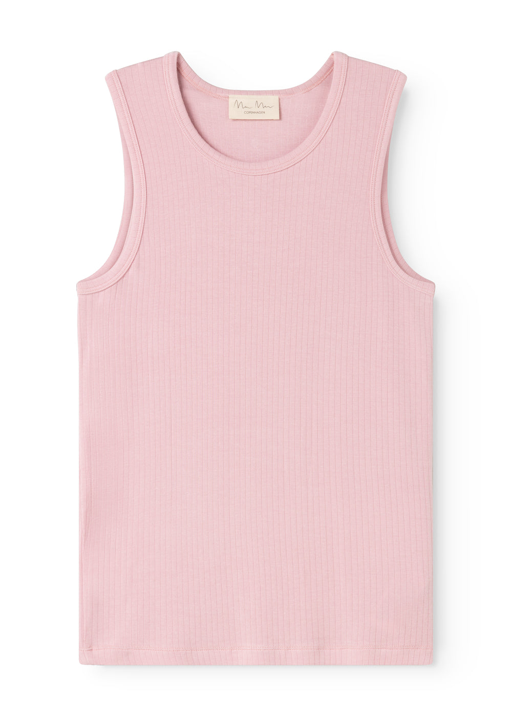 Sleeveless top in pink rib knit with round neck and straight fit.