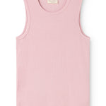 Sleeveless top in pink rib knit with round neck and straight fit.