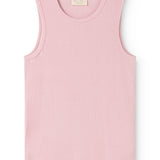 Sleeveless top in pink rib knit with round neck and straight fit.
