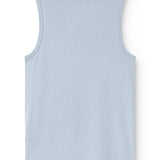 Light blue sleeveless tank top with round neck and uniform rib structure.