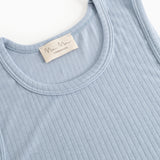 Light blue tank top with crew neckline, visible brand label, and rib pattern.