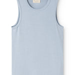 Light blue tank top with round neckline and sleeveless fit