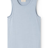 Light blue tank top with round neckline and sleeveless fit