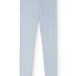 Light blue trousers with straight legs and elastic waist.