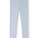 Light blue trousers with straight legs and elastic waist.
