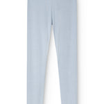 Light blue trousers with ribbed texture and elastic waistband.