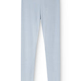 Light blue trousers with ribbed texture and elastic waistband.