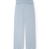 Light blue trousers with straight, wide legs and an elastic waist.