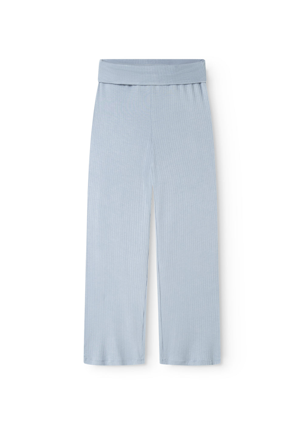 Light blue trousers with an elastic waistband and wide legs.