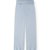 Light blue trousers with an elastic waistband and wide legs.